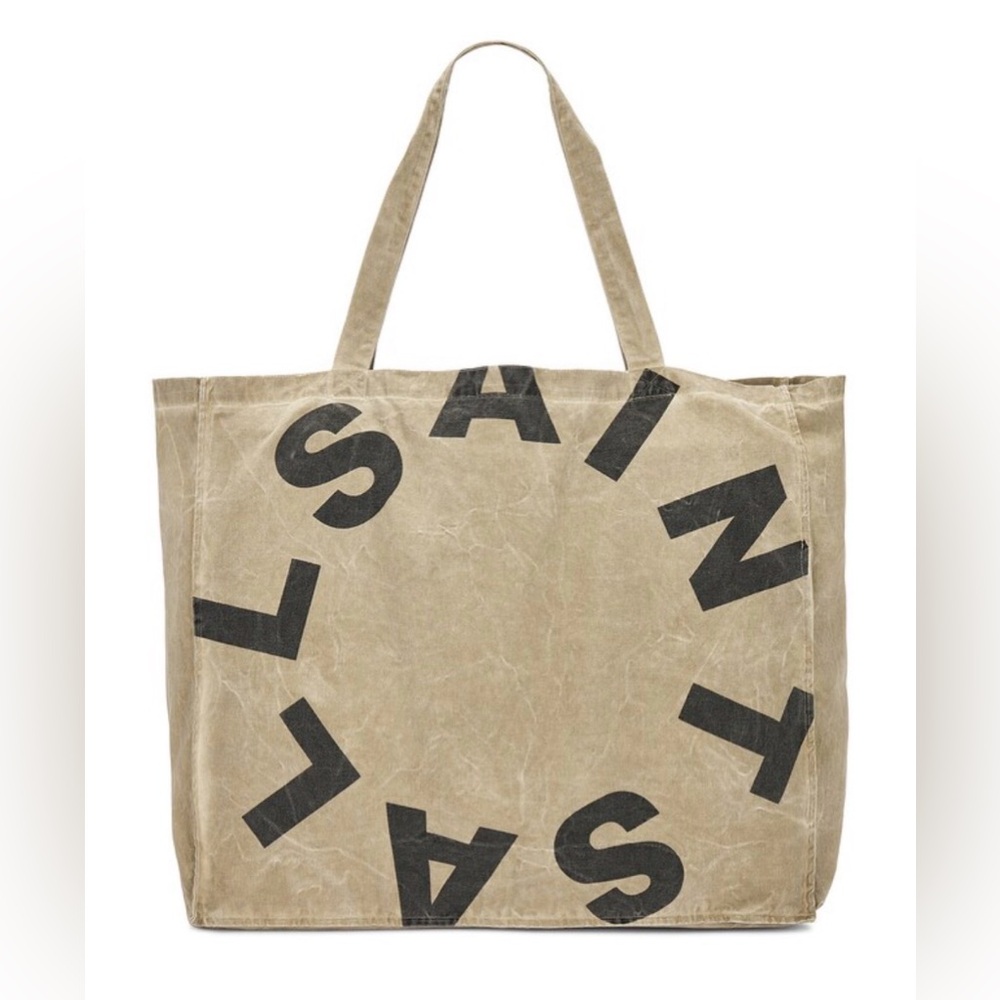 AllSaints Tierra Taupe Cotton Canvas Tote with Black Print NWOT